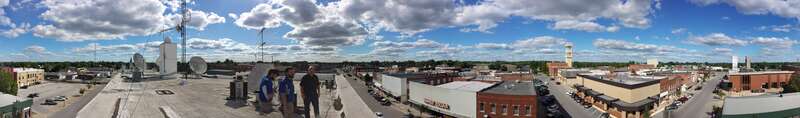 A panorama from the northeast corner of the Kwix-Kres-Kirk office building in downtown Moberly, Missouri.