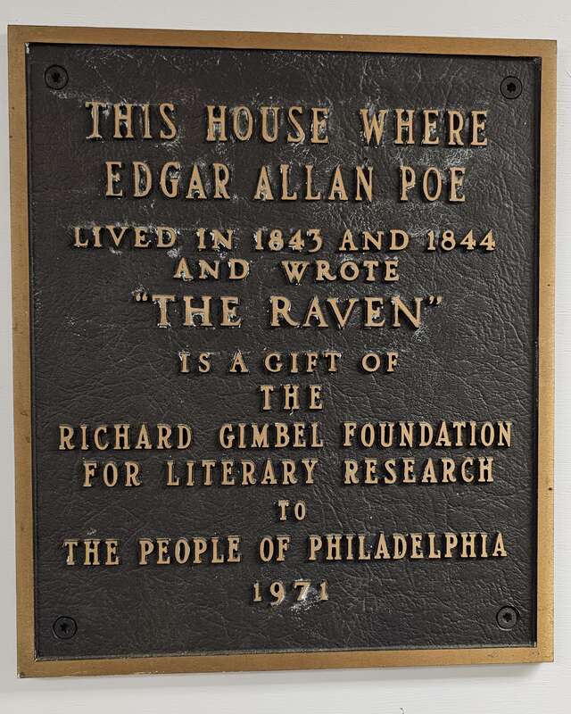 Plaque inside the Edgar Allan Poe National Historic Site in Philadelphia
