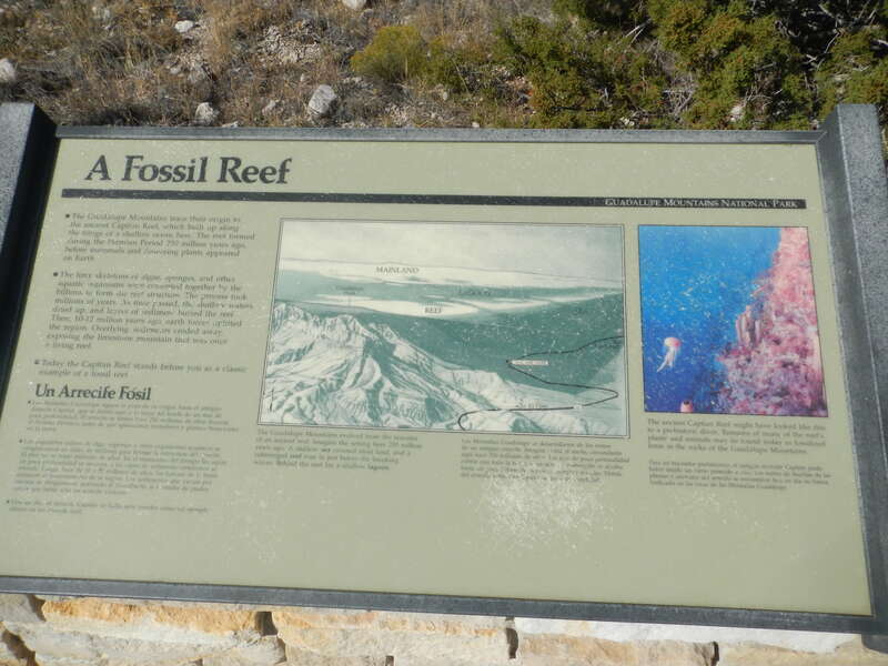 An informational sign along at the visitor center in Guadalupe Mountains National Park, Texas.