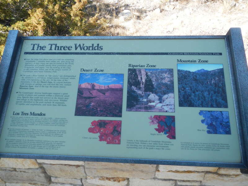 An informational sign along at the visitor center in Guadalupe Mountains National Park, Texas.