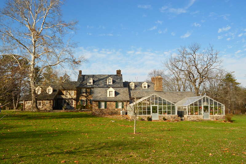 Green Hills Farm, home of Pearl Buck, on the NRHP since February 27, 1974 and a National Historic Landmark. Southwest of Dublin on Dublin Road, Hilltown Township, Bucks County, Pennsylvania.  Central house from 1700s, but most of building built in