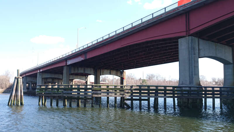 North face of the east side of the Henderson Bridge, Providence, Rhode Island viewed from the Seekonk River