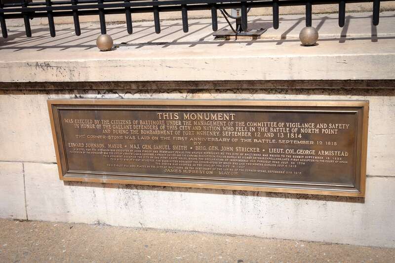 A plaque at the North Point Battle Monument in Baltimore's Court Square