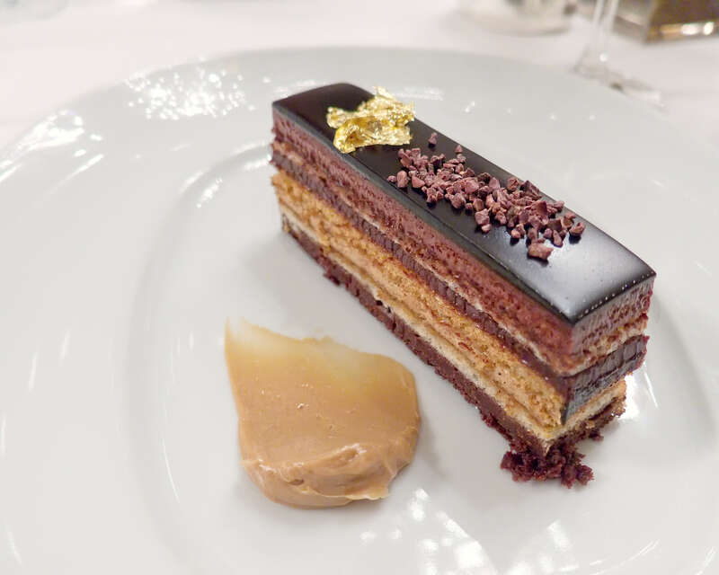 Ralph's dessert:  Opera Gateau with coffee crema and cocoa nib coulis at the Metropolitan Opera's Grand Tier restaurant.