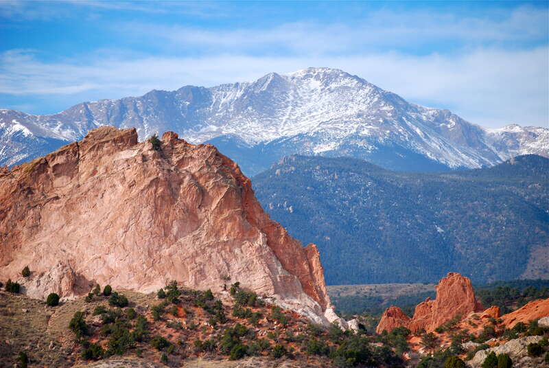 Pikes Peak seen from the Garden of the Gods