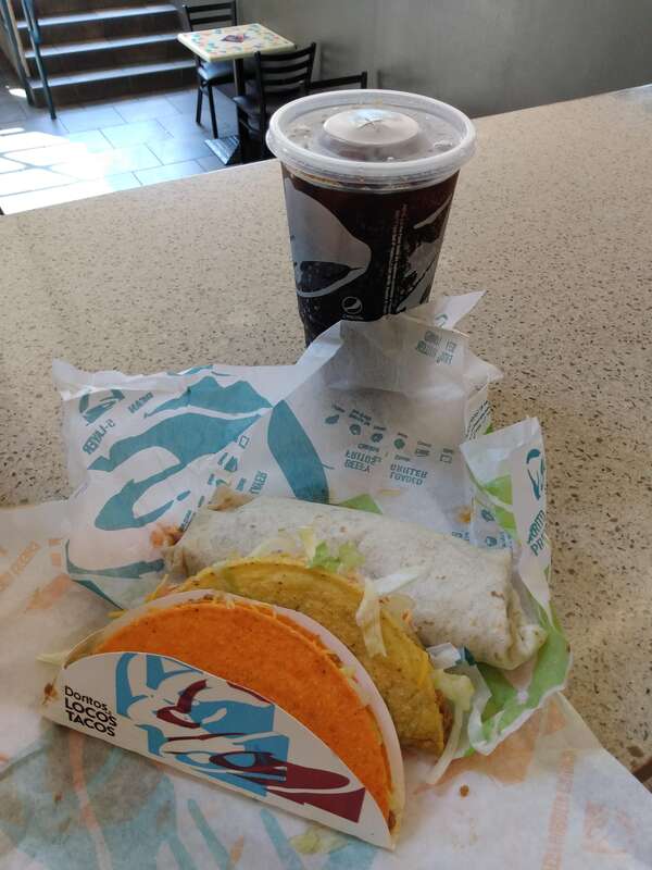 Taco bell combo with Doritos &quot;taco&quot; and burritos.