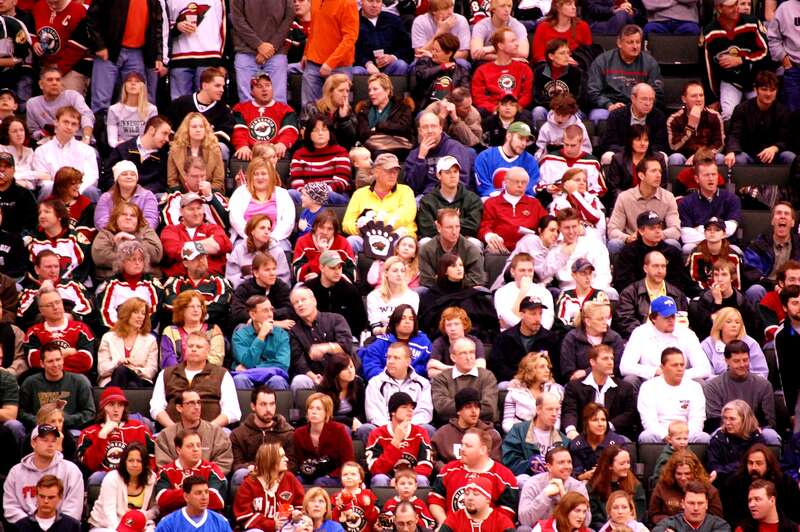 When the whole crowd was watching the Ice Hockey game, this girl was more interested in the Minnesota Wild gear merchandise in her hands (and I was interested in her). 
Location: Xcel Energy Center
Game: Minnesota Wild vs. Colorado Avalanche

PS: I