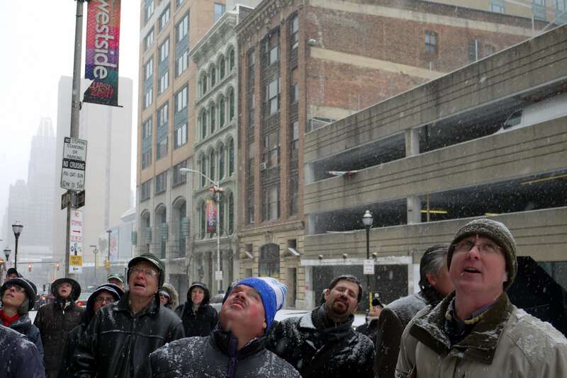 Baltimore Heritage led a walking tour of Downtown Baltimore's West Side as the opening program for a series of blog posts about the West Side on the Baltimore Heritage blog. Baltimore, Maryland, United States.