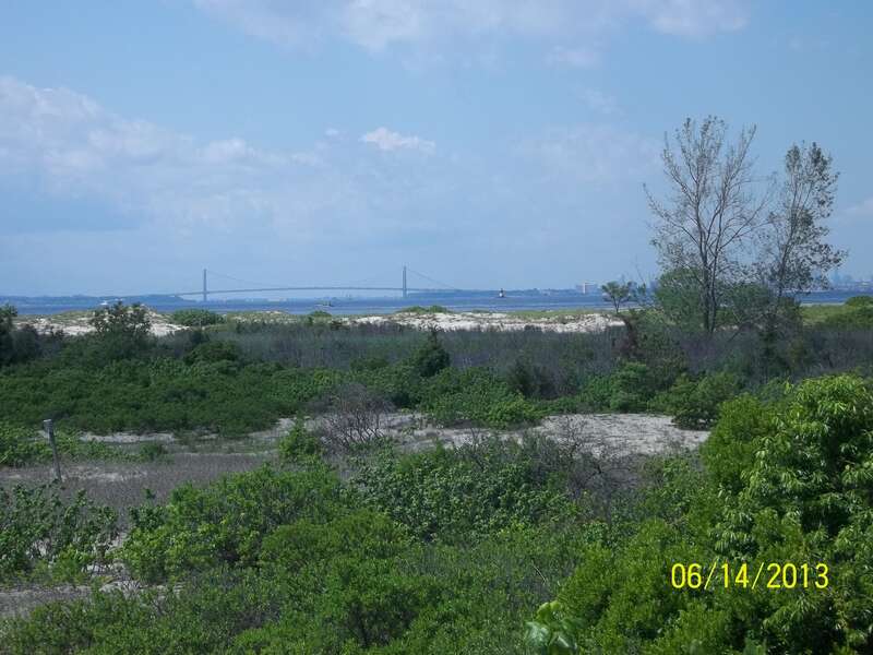 Verranzano Narrows Bridge from the northern tip of Sandy Hook, NJ USA