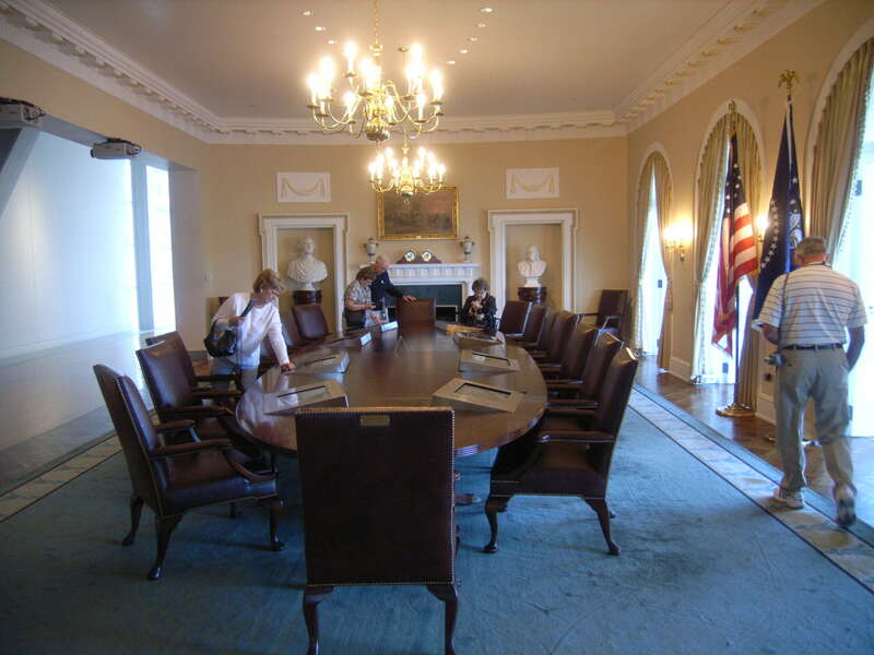 The full-scale replica of the White House Cabinet Room. It utilizes interactive media stations to introduce visitors to critical decisions and how they were made.