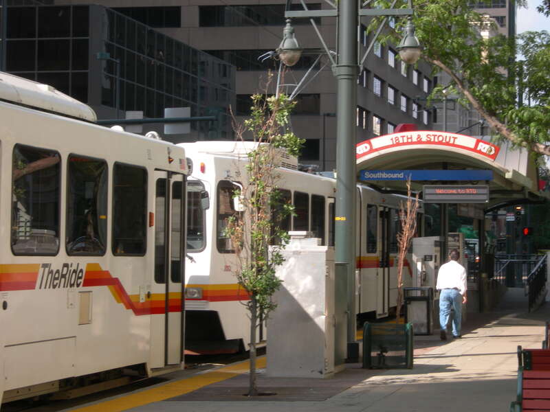 18th/Stout RTD light rail stop in Denver, Colorado, USA