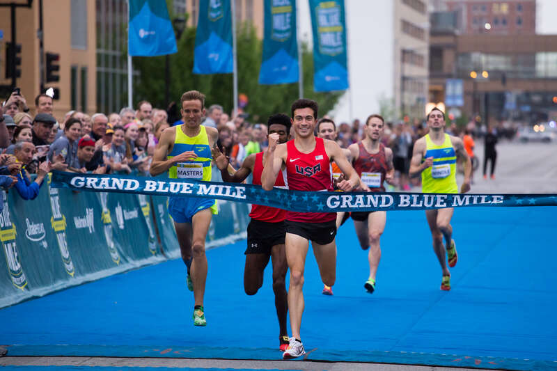 Chad Noelle wins the men's invitational mile race.

Photos from the 2016 Grand Blue Mile in downtown Des Moines, the first competitive event of the Drake Relays.