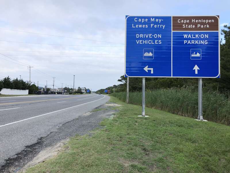 View east along U.S. Route 9 (Cape Henlopen Drive) just west of Cape May-Lewes Ferry Road in Lewes, Sussex County, Delaware