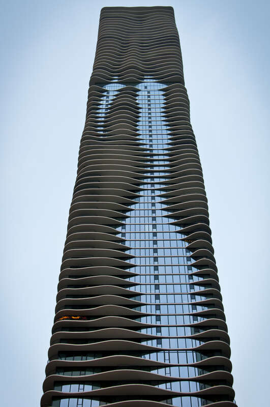The east face of Aqua in Chicago's New Eastside neighborhood.
