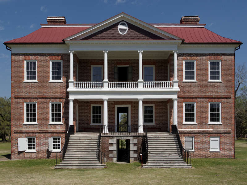 The rear view of Drayton Hall.