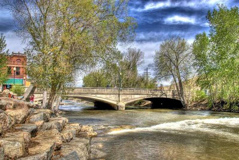 Bridgepixing the F Street Bridge over the Arkansas River in Salida, Colorado. This two span concrete arch bridge, built, 1907-08 is listed on the National Register of Historic Places. Additional Bridge Photos and a Bridge Blog at www.Bridgepix.com.