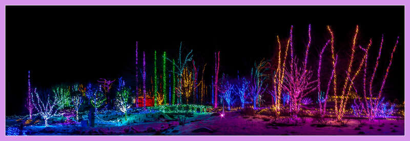 The Coastal Maine Botanical Garden in Boothbay is all lit up at night around the holiday season.  We were there tonight enjoying the lights, the people, the cold, the snow;  everything.  This is a three image panorama of some of the lighting