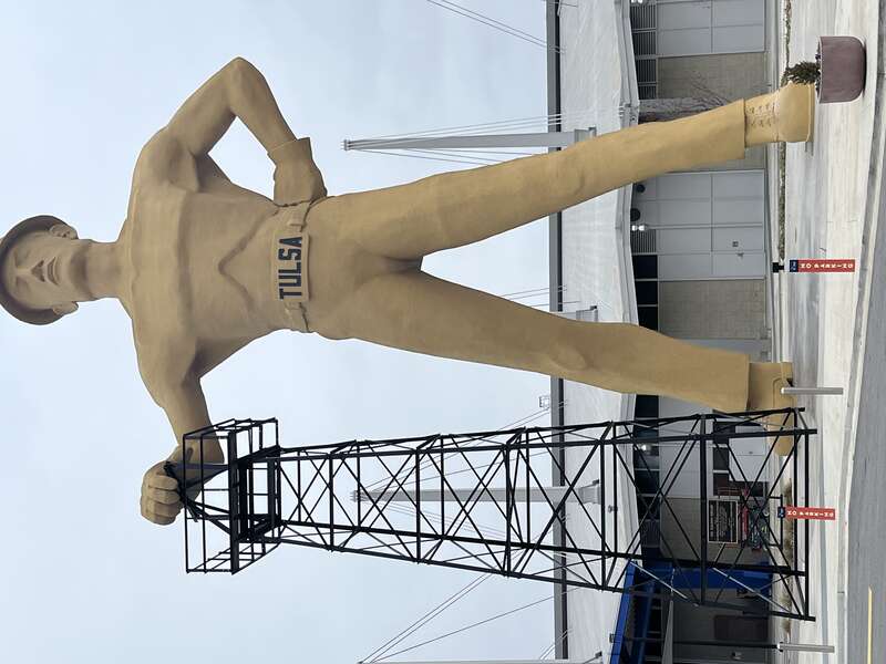 Pictured above is the Golden Driller which is located at the expo center in Tulsa, Oklahoma. It represents an oilfield worker. It was erected in 1952.