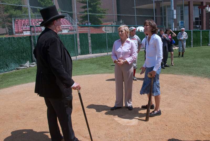 New Jersey Lieutenant Governor Kim Guadagno and Hoboken Mayor Dawn Zimmer meet the Umpire - Sam Bernstein - Vintage Baseball in Hoboken