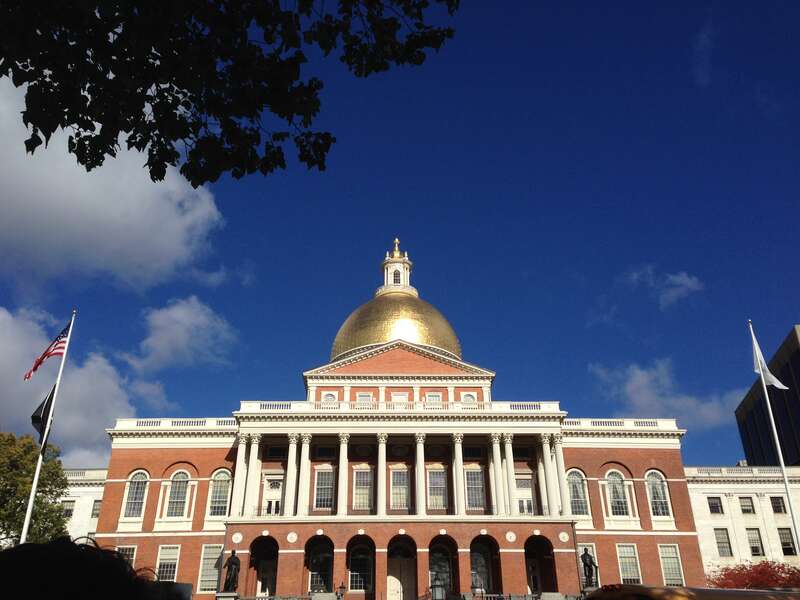 Front of Massachusetts State House in November 2016.
