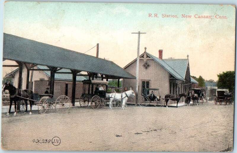 Undivided back postcard of New Canaan station