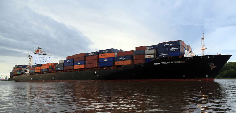 Container ship New Delhi Express, Savannah River in Savannah, Georgia