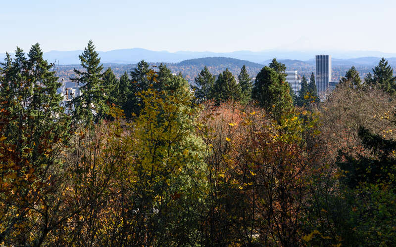 Mount Hood Overlook, Portland Japanese Garden, Portland, Oregon.