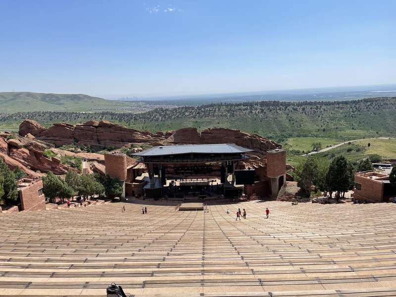 The Red Rocks Amphitheatre in Morrison, Colorado looking east from the top of the amphitheatre