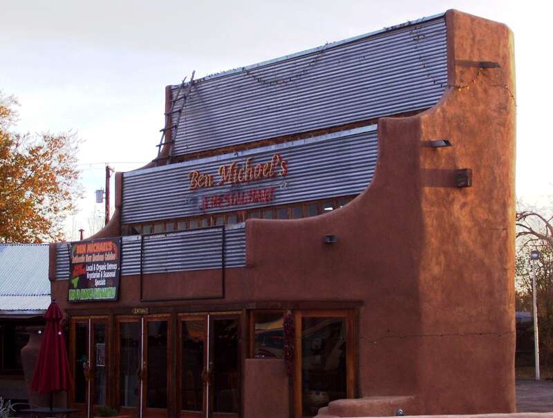 An oddly-shaped restaurant building on Rio Grande Boulevard near Old Town Albuquerque.