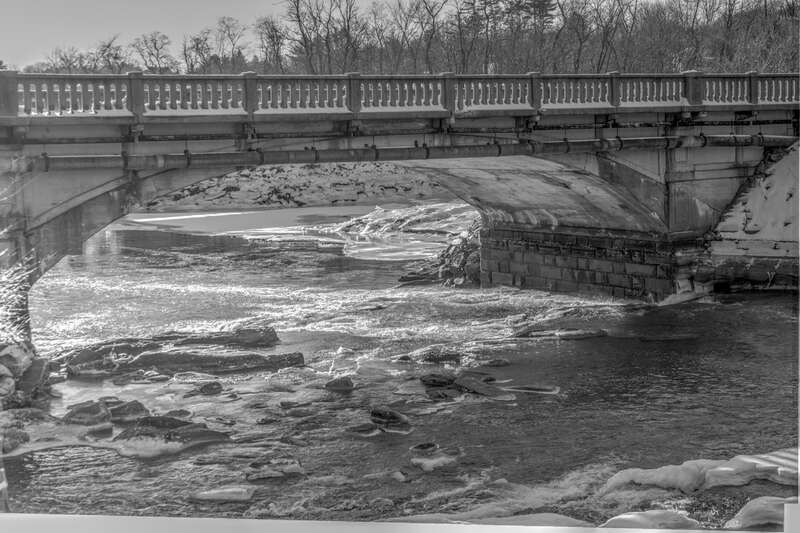 The Royal River going under the East Main Street bridge in Yarmouth, Maine.  This is a HDR using PhotomatixPro.