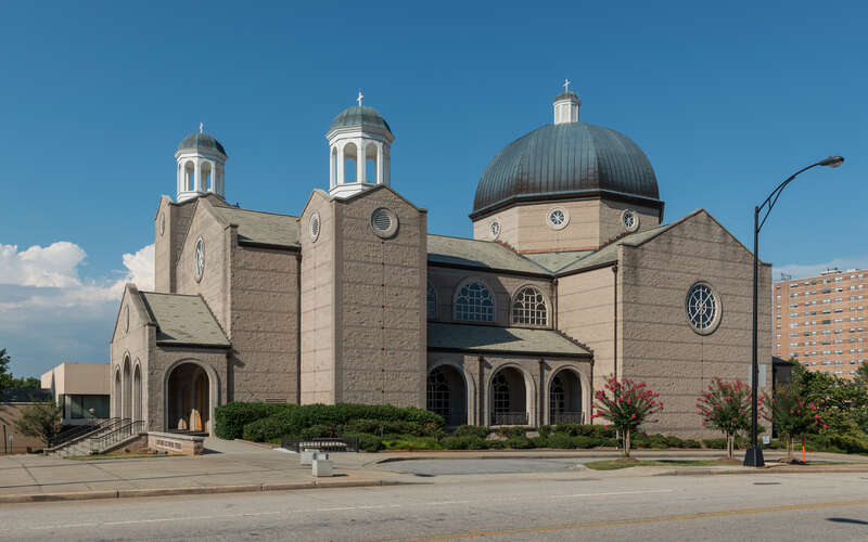 A southwest view of the Saint George Greek Orthodox Cathedral, Greenville, South Carolina