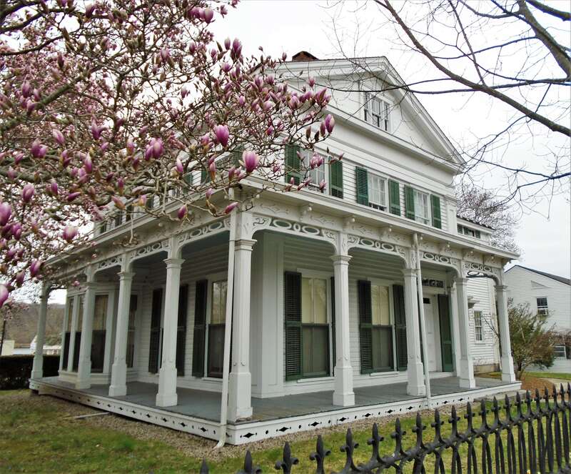 The Thomas S. Greenman House at 79 Greenmanville Avenue in Mystic, Connecticut was built in 1842 in the Greek Revival style for Thomas S. Greenman, the youngest of three brothers who founded the George Greenman &amp;amp; Co. shipyard. The porches with