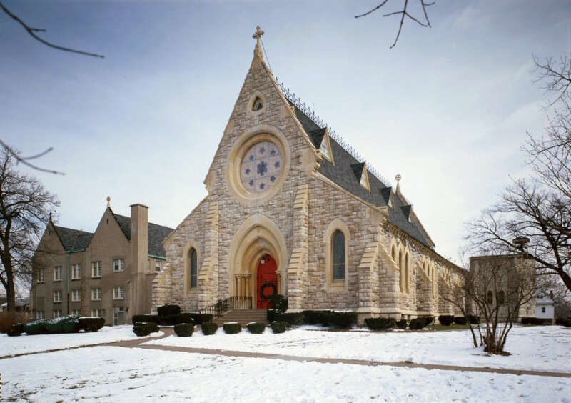 Western front facade of the Trinity Episcopal Cathedral.
Located in the block surrounded by Eleventh, Twelfth, Main, and Brady Streets in Davenport, Iowa.
Built in 1873, it is listed on the National Register of Historic Places.
Image courtesy of the