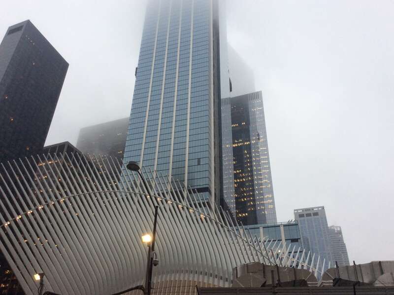 View of the World Trade Center Hub in fog, March 2017