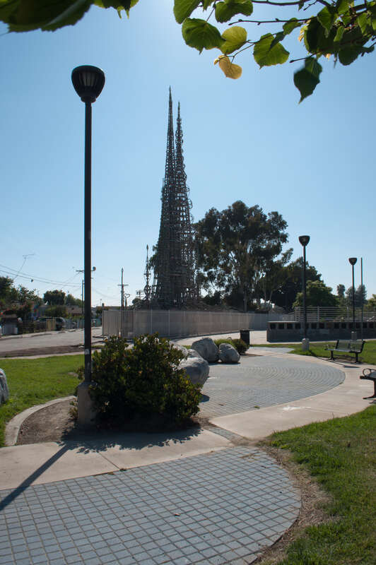 Watts Towers, California Historical Landmark No. 993, were built by Sabato Rodia, an Italian immigrant who lived in the area in the 1920s. He constructed this complex over a period of 33 years. Rodia, having suffered abuse from neighbors, abandoned