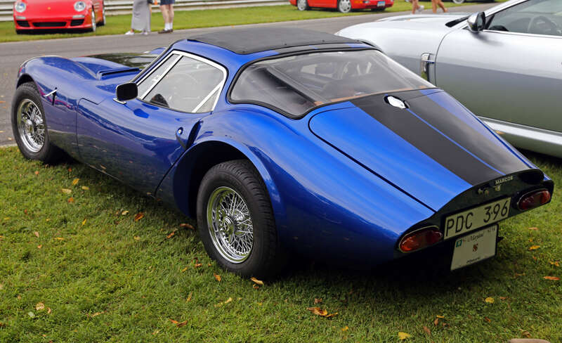 A 1967 Marcos 1600 GT at the 2014 Lime Rock Gathering of the Marques attached to the Concours d'Élegance. This car was brought over from Sweden in about 2005, has had a number of small modifications including some tasty Cosworth bits under the