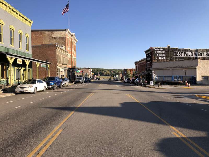View east along U.S. Route 24 (Harrison Avenue) at Fourth Street in Leadville, Lake County, Colorado