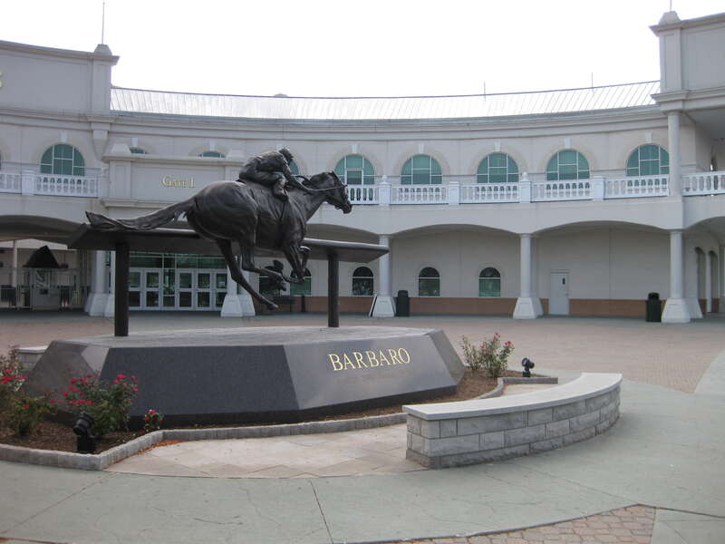 Monument and gravesite to Barbaro, the 2006 Kentucky Derby winner, at the entrance of Churchill Downs in Louisville.