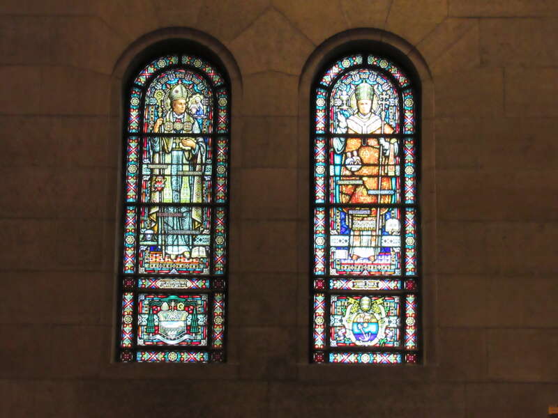 Two of the stained glass windows in the Cathedral of Saint Paul in St. Paul, Minnesota.  St. Anthony Mary Claret is on the left and St. Pius X is on the right.