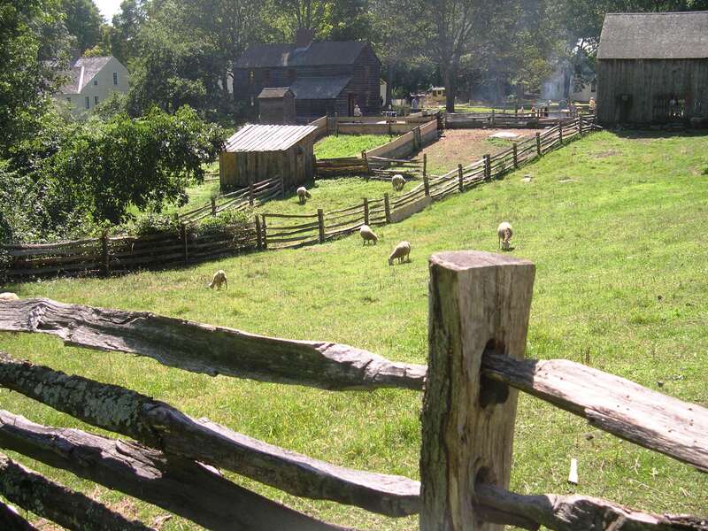 Looking down into Center Village at Old Sturbridge Living History Museum