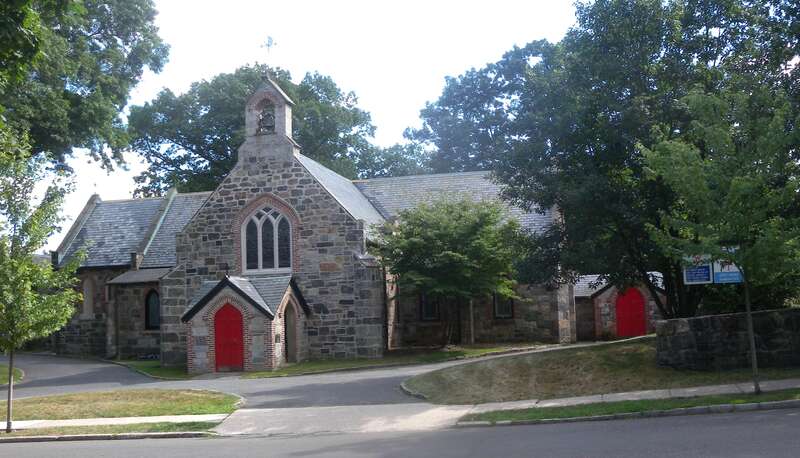 Looking south across Pelhamdale Avenue at Christ the Redeemer Episcopal Church on a mostly sunny early afternoon.