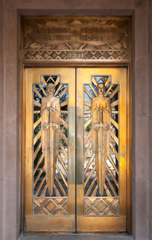 Art Deco doors of the Cochise County Courthouse in Bisbee, Arizona.