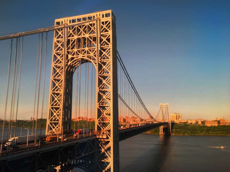 This is a photograph of the George Washington Bridge at sunset.