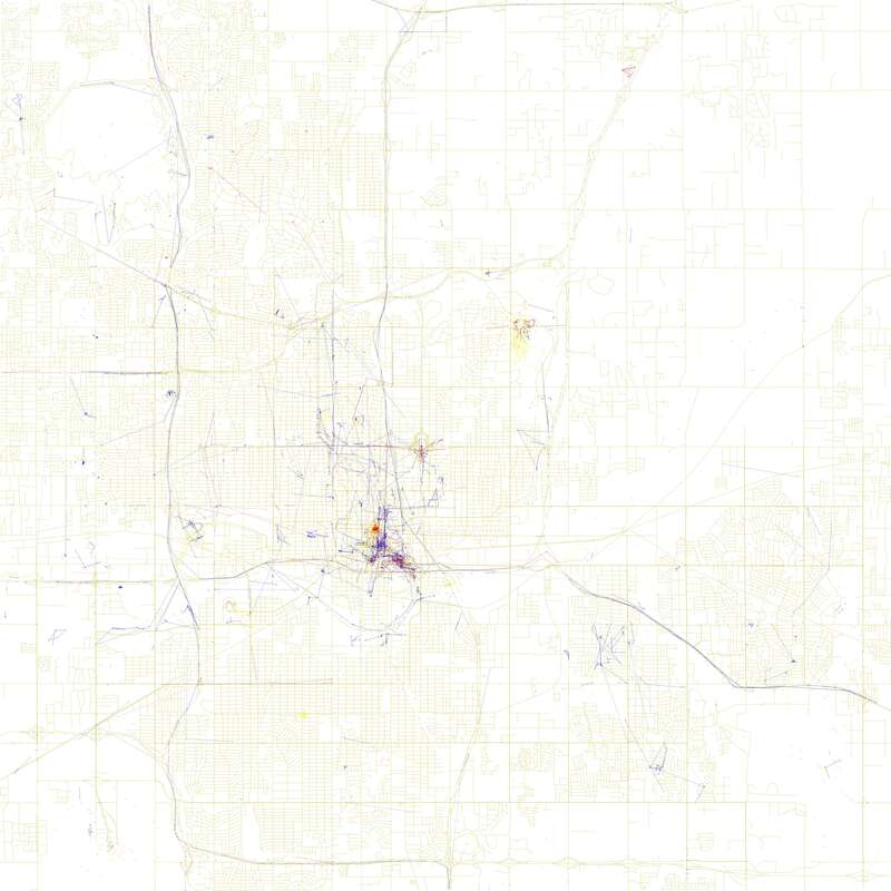 Blue pictures are by locals.  Red pictures are by tourists.  Yellow pictures might be by either.

Base map © OpenStreetMap, CC-BY-SA