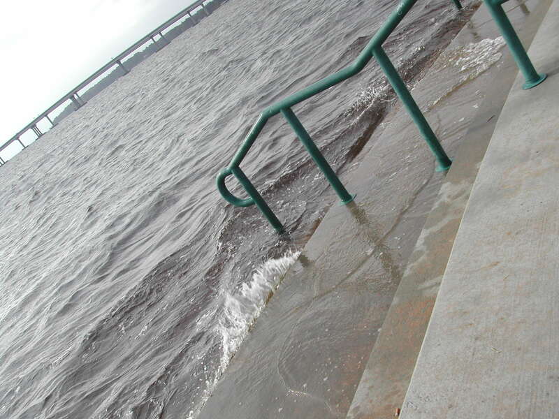 The tide of the Neuse and Trent rivers encroaches on Union Point Park in New Bern as Hurricane Ophelia nears - day 2 of the MS 150.