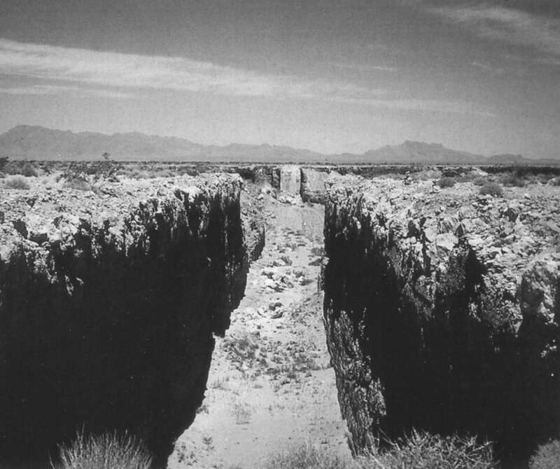 Mormon Mesa, Nevada
Double Negative is Michael Heizer's first prominent earthwork. Seen above from near the edge of the work, and below from space via satellite, Double Negative consists of two trenches cut into the eastern edge of the Mormon Mesa,