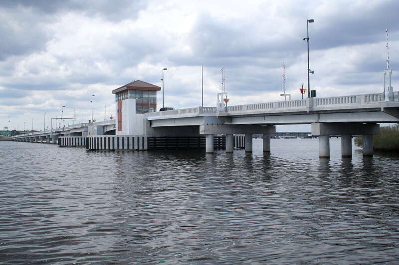The new Alfred Cunningham Bridge is a 2010 double-leaf bascule-type drawbridge across the Trent River in New Bern, North Carolina.  It replaced a 1954 swing bridge that was demolished in 2008.