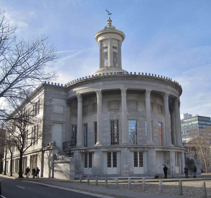 The Merchants' Exchange Building, a national landmark in Philadelphia (1834). In 1831, a group of Philadelphia merchants, including Stephen Girard and Robert Ralston, formed the Philadelphia Exchange Company. They picked a location on Dock, Walnut