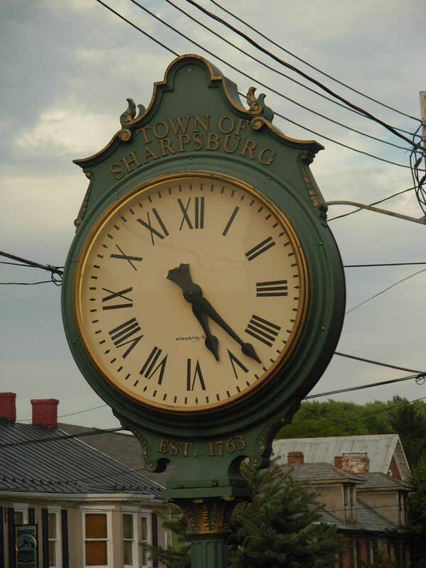 A street clock in Sharpsburg, Maryland.