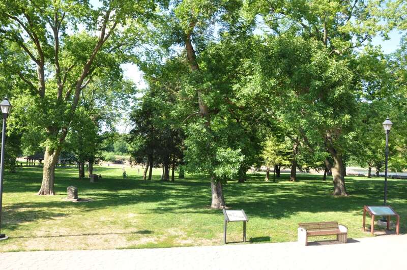 The area below Starved Rock and the Starved Rock State Park Visitor's Center, formerly the site of a hotel, and now containing subsurface archaeological remains.